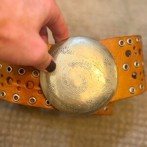 Leather Belt with Large Silver Buckle 37” long and you can buckle anywhere 🌵🤠